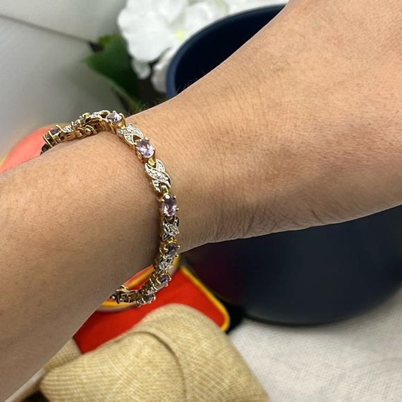 Vintage Gold Over Sterling Silver Bracelet – Amethyst & CZ Accents – 7.25” - Picture 15 of 17